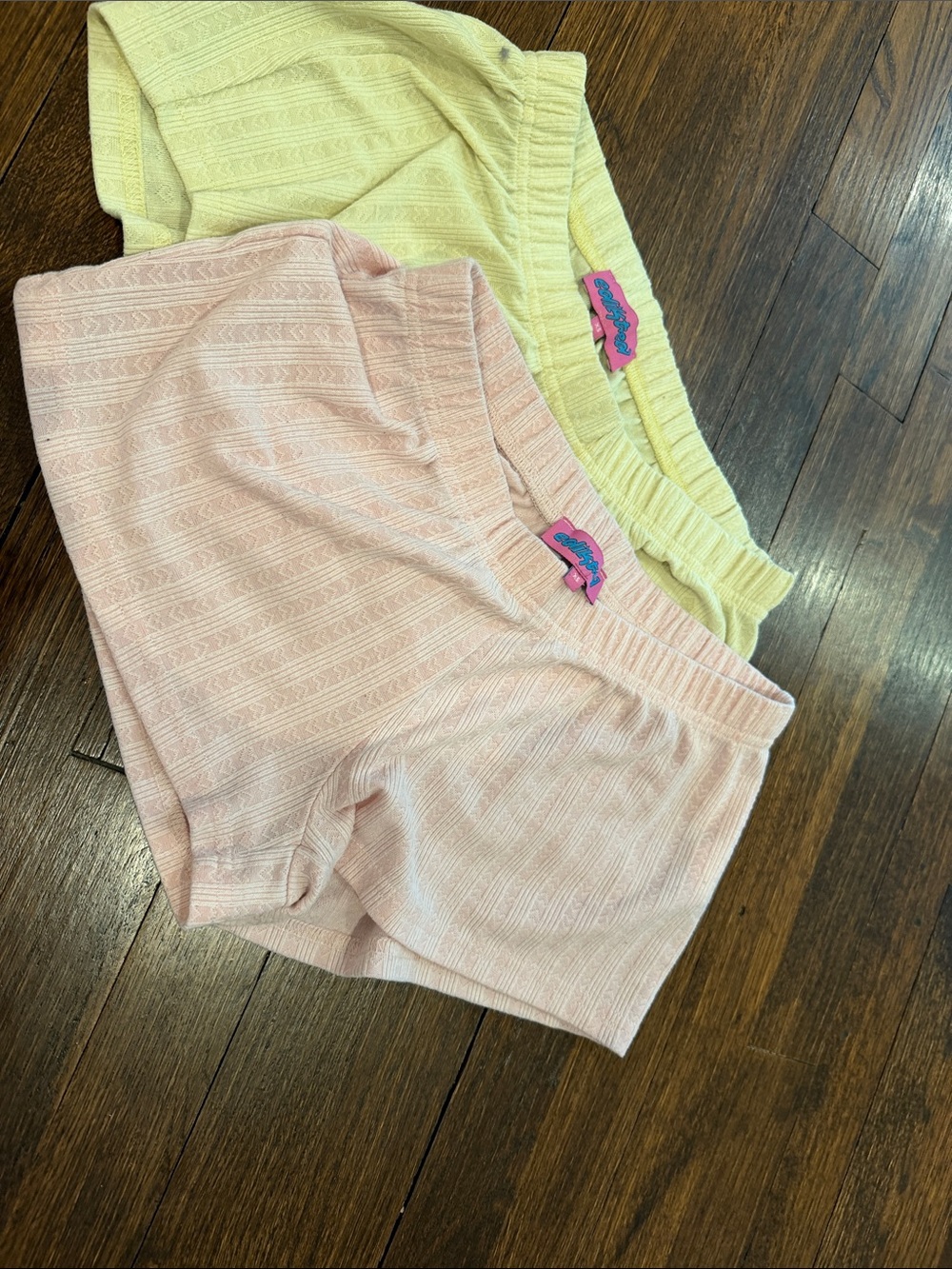 Edikted Rib-Knit Sleep Shorts in Pale Pink and Pale Yellow